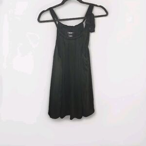 BOB MACKIE Babydoll Sleeveless Black Layer Chiffon Tank Top Strap Tie Round Neck